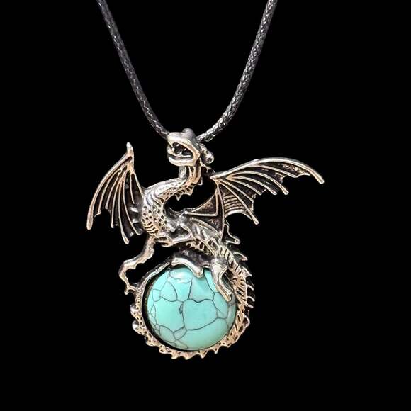 Unbranded Jewelry - Howlite Dragon Pendant Black Cord Necklace